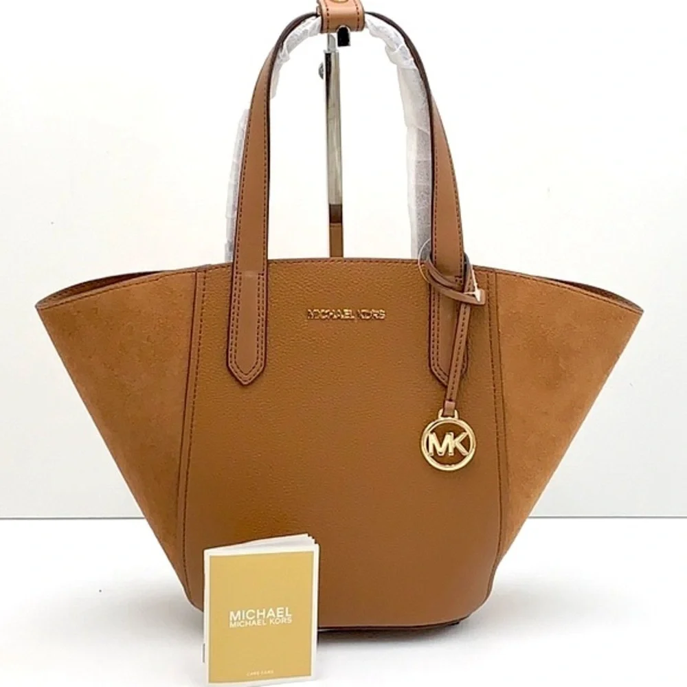 MICHAEL KORS PORTIA SMALL TOTE LUGGAGE COLOR Pebbled leather/ suede